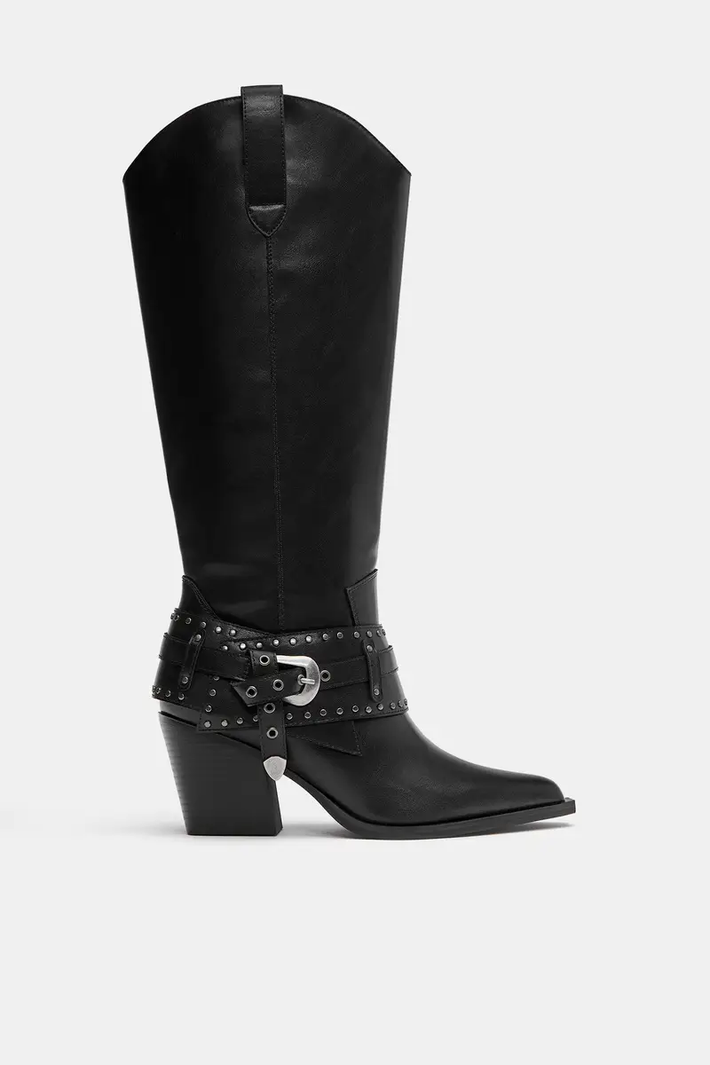 Stivali Cowboy Con Fibbia Nero