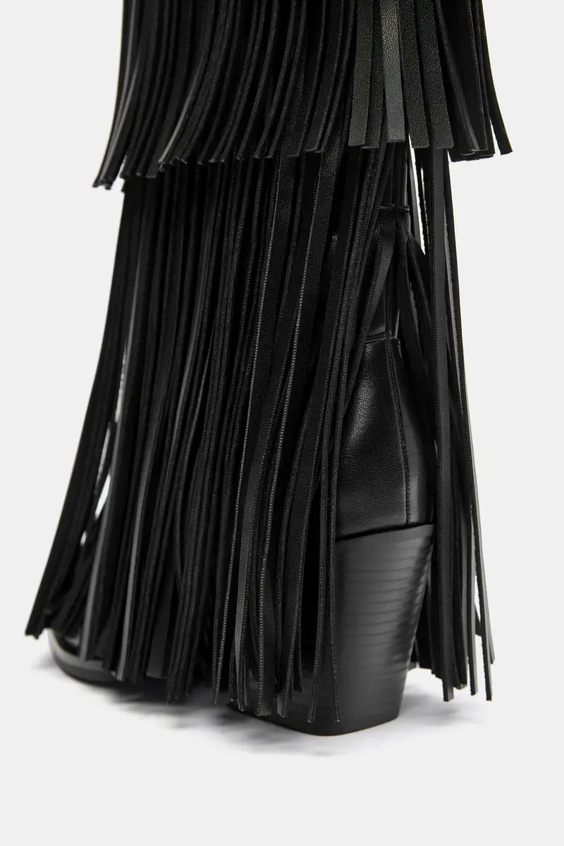 Stivali Cowboy Con Frange Nero miniatura 3