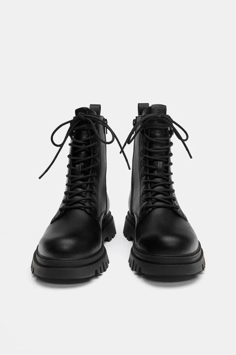 Stivali Stringati Foderati Nero miniatura 3