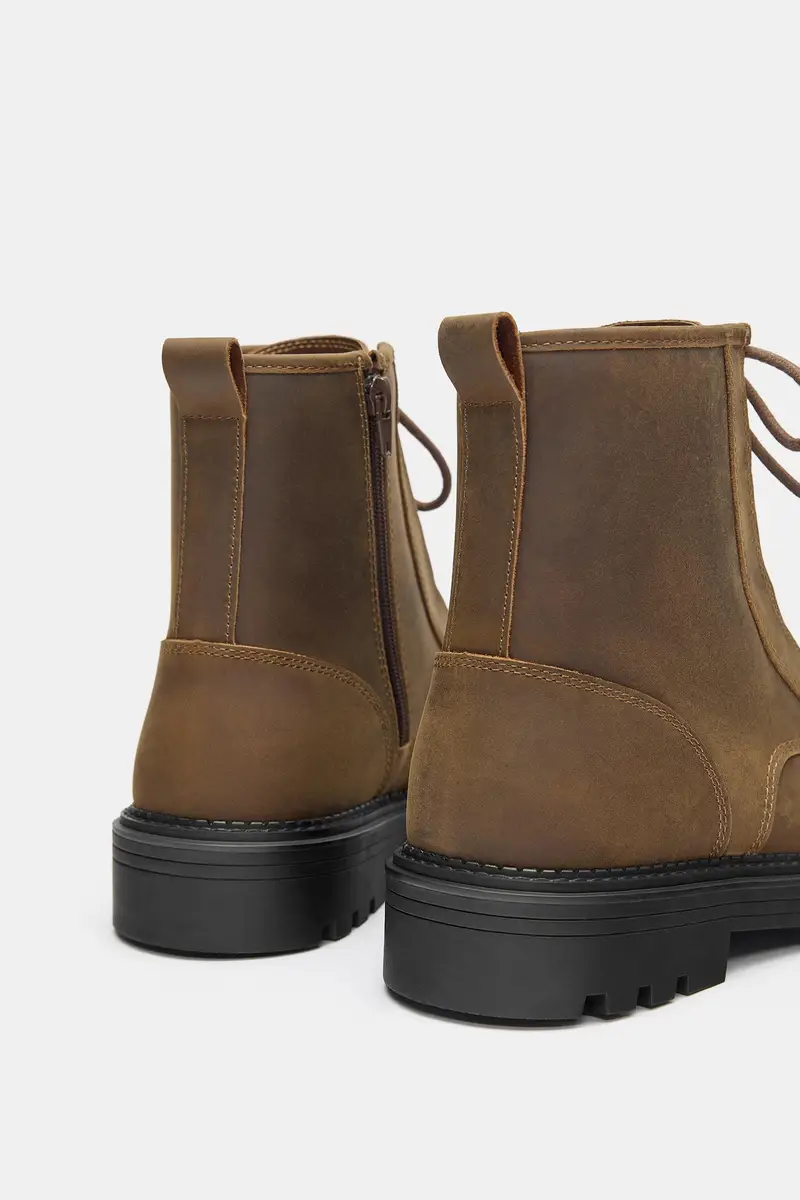 Stivali Stringati In Pelle Marrone miniatura 3