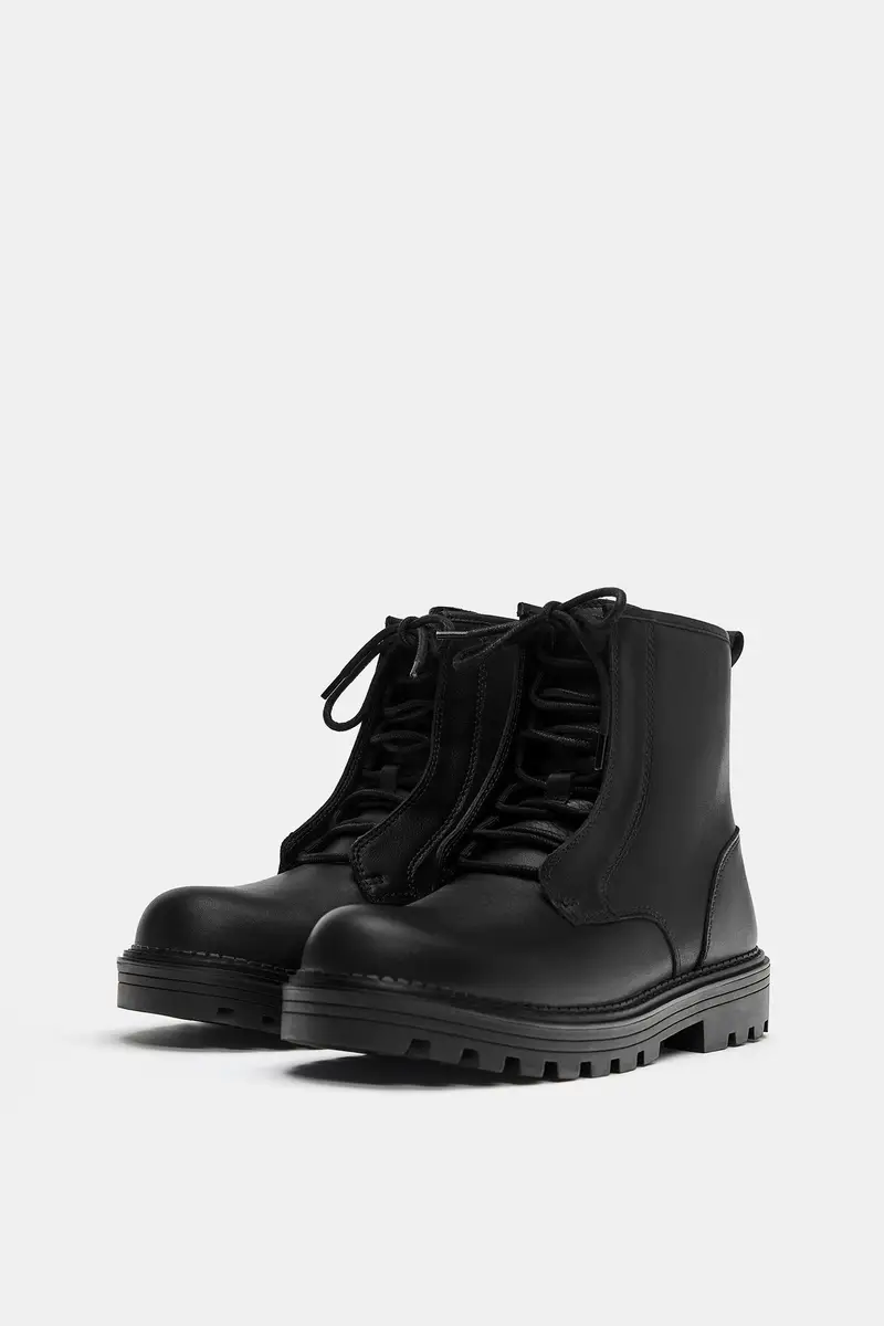 Stivali Stringati In Pelle Nero miniatura 2