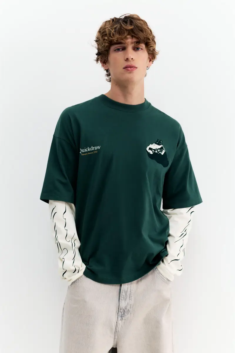 Pull&Bear T-shirt Verde 4235972 miniatura 2