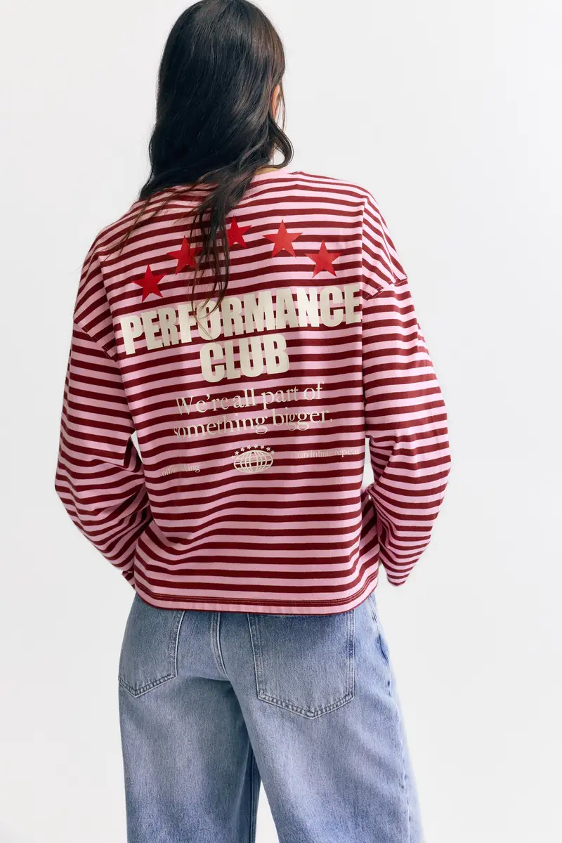 T-Shirt A Righe Con Stelle E Testo miniatura 3