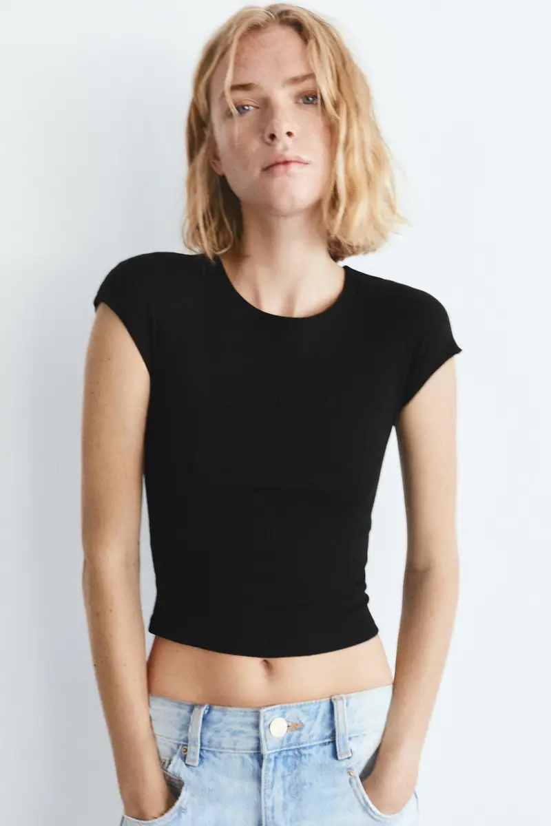 T-Shirt Aderente A Maniche Corte Nero