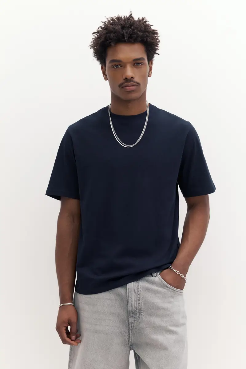 T-Shirt Basic A Maniche Corte In Cotone Blu marino oscuro