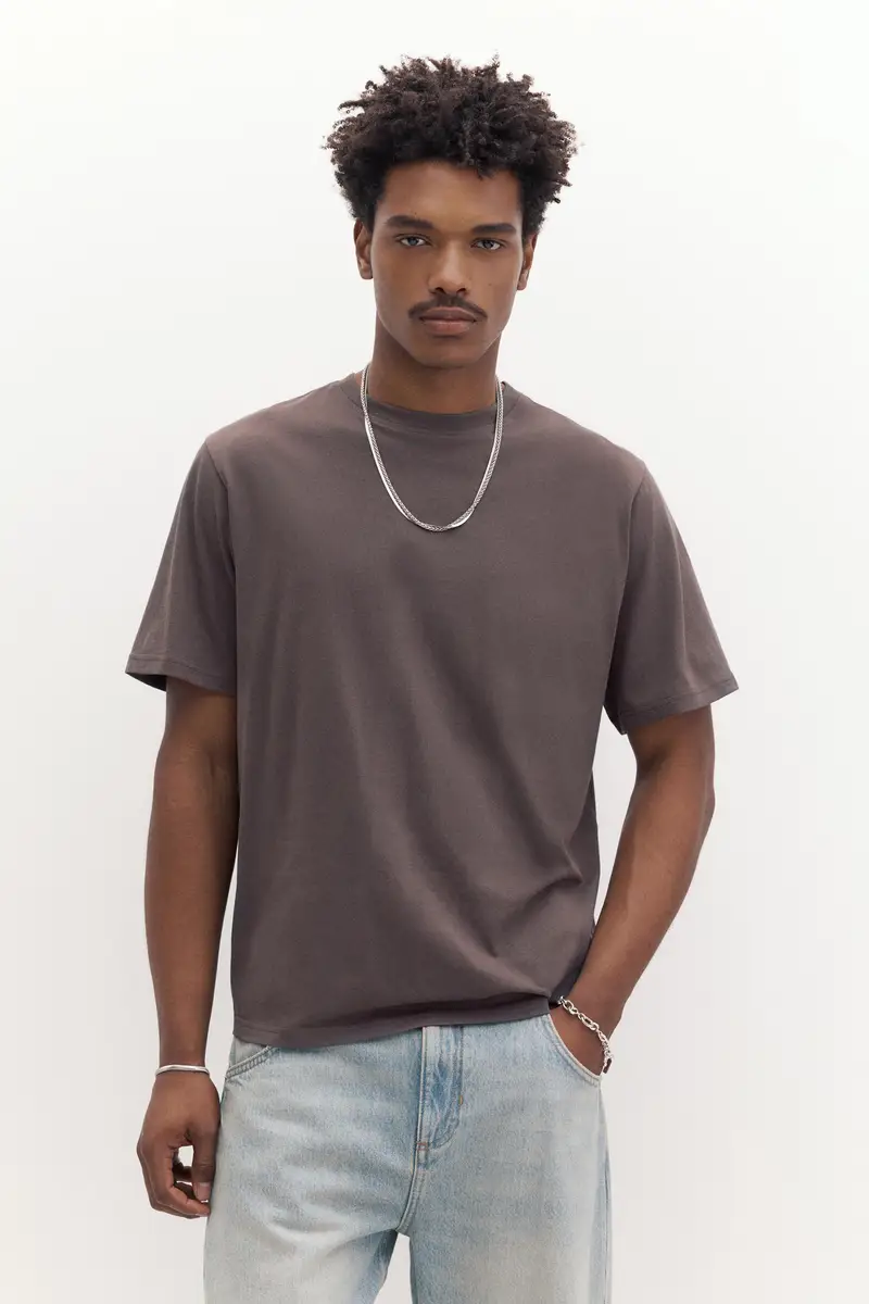 T-Shirt Basic A Maniche Corte In Cotone Cenere