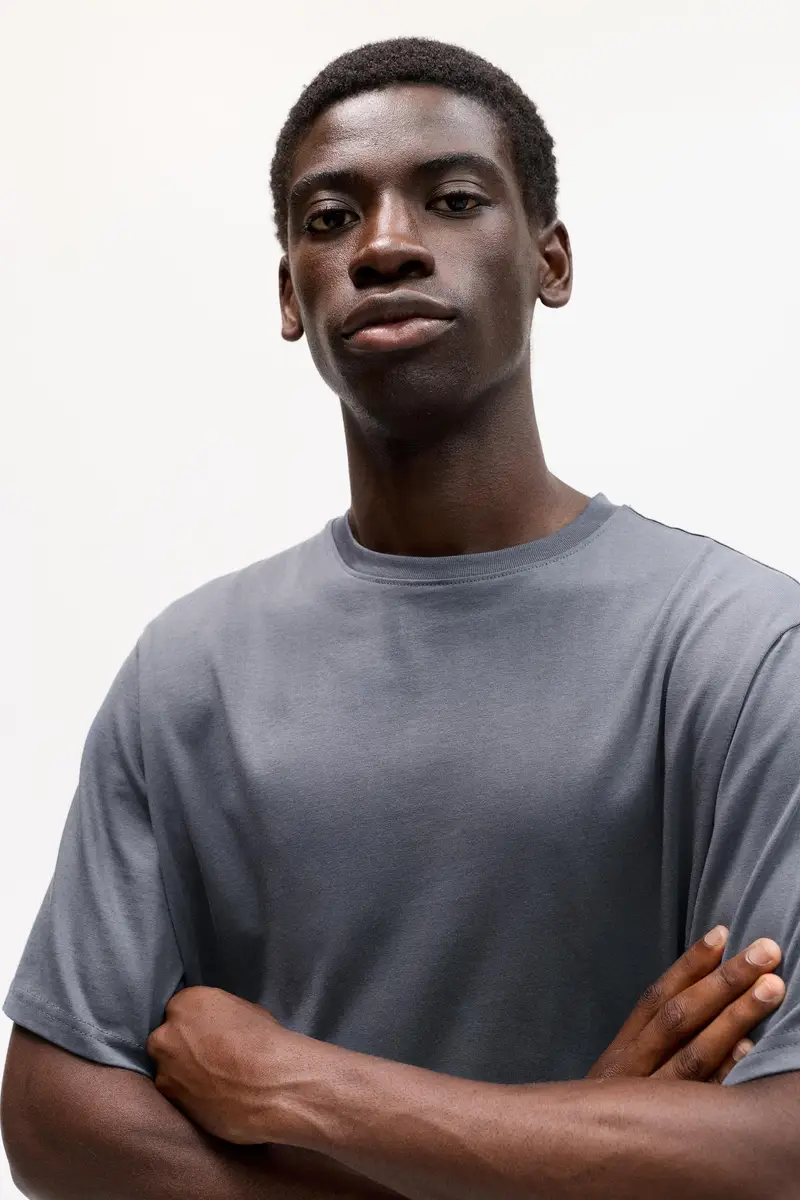 T-Shirt Basic A Maniche Corte In Cotone Grigio azzurrato miniatura 3