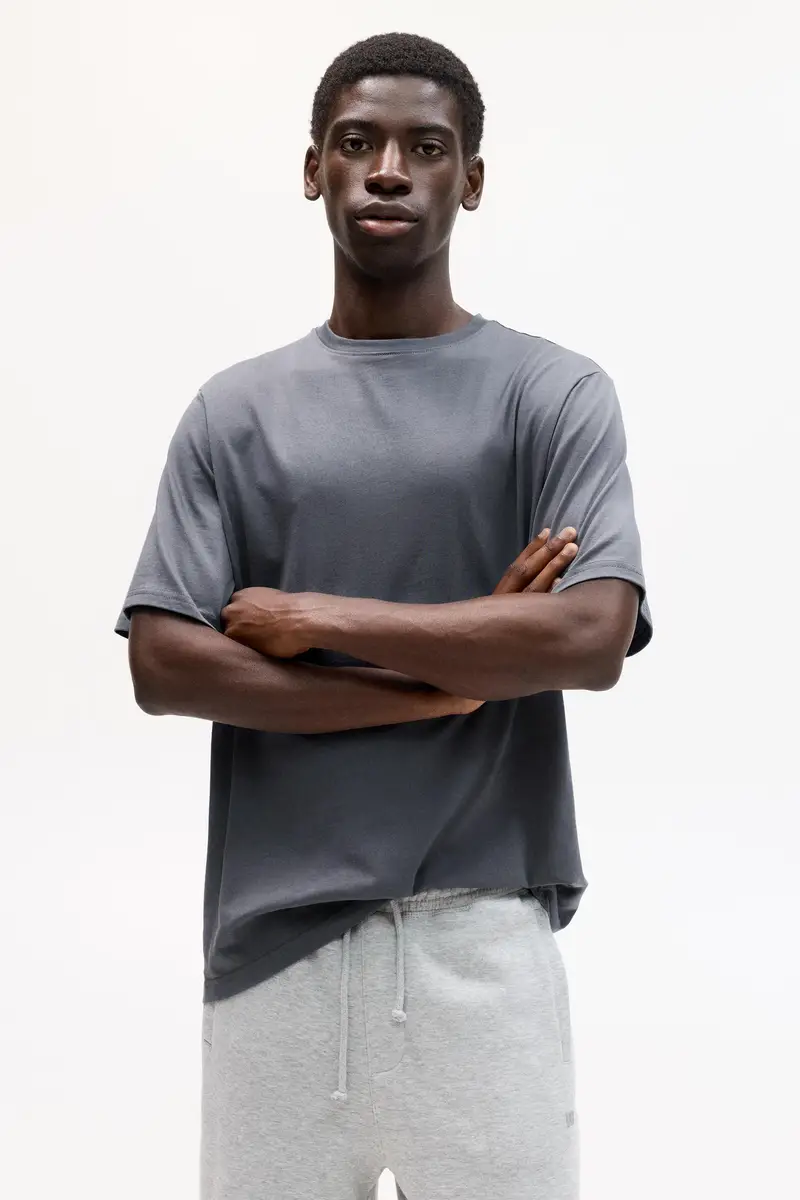 T-Shirt Basic A Maniche Corte In Cotone Grigio azzurrato