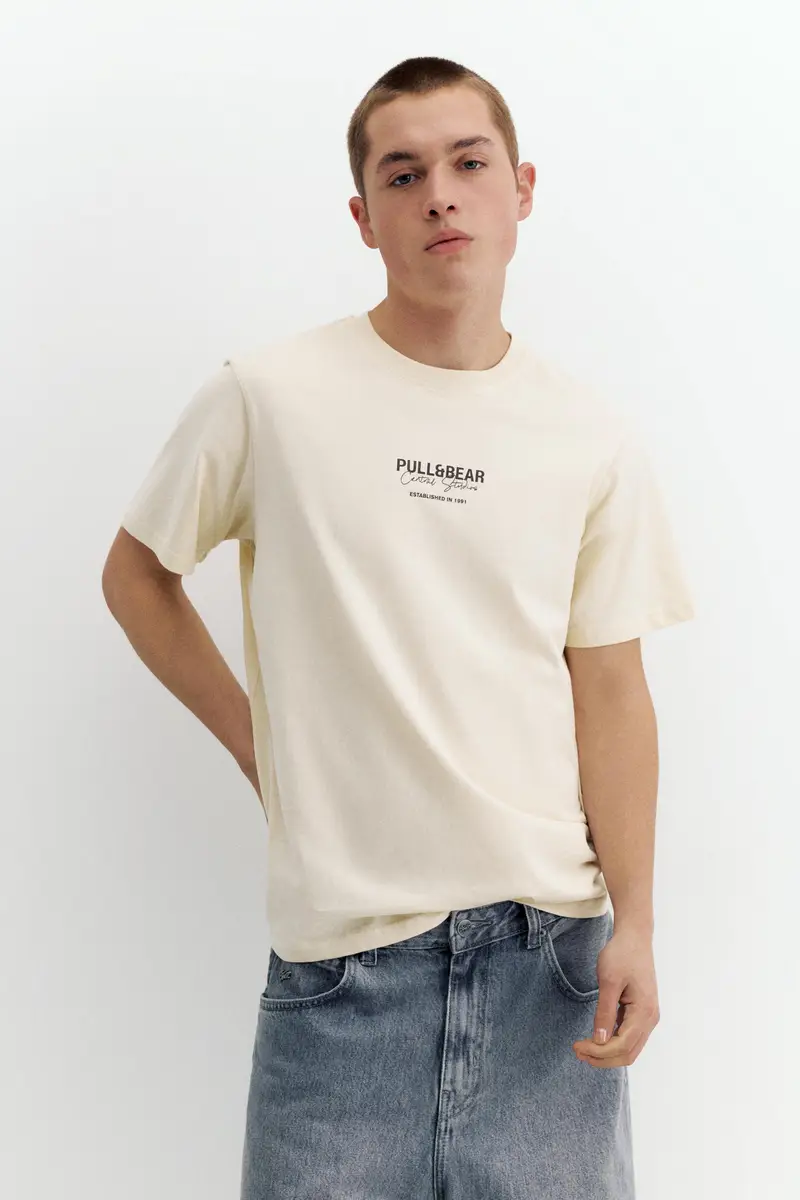 T-Shirt Con Logo Ricamato Bianco rotto