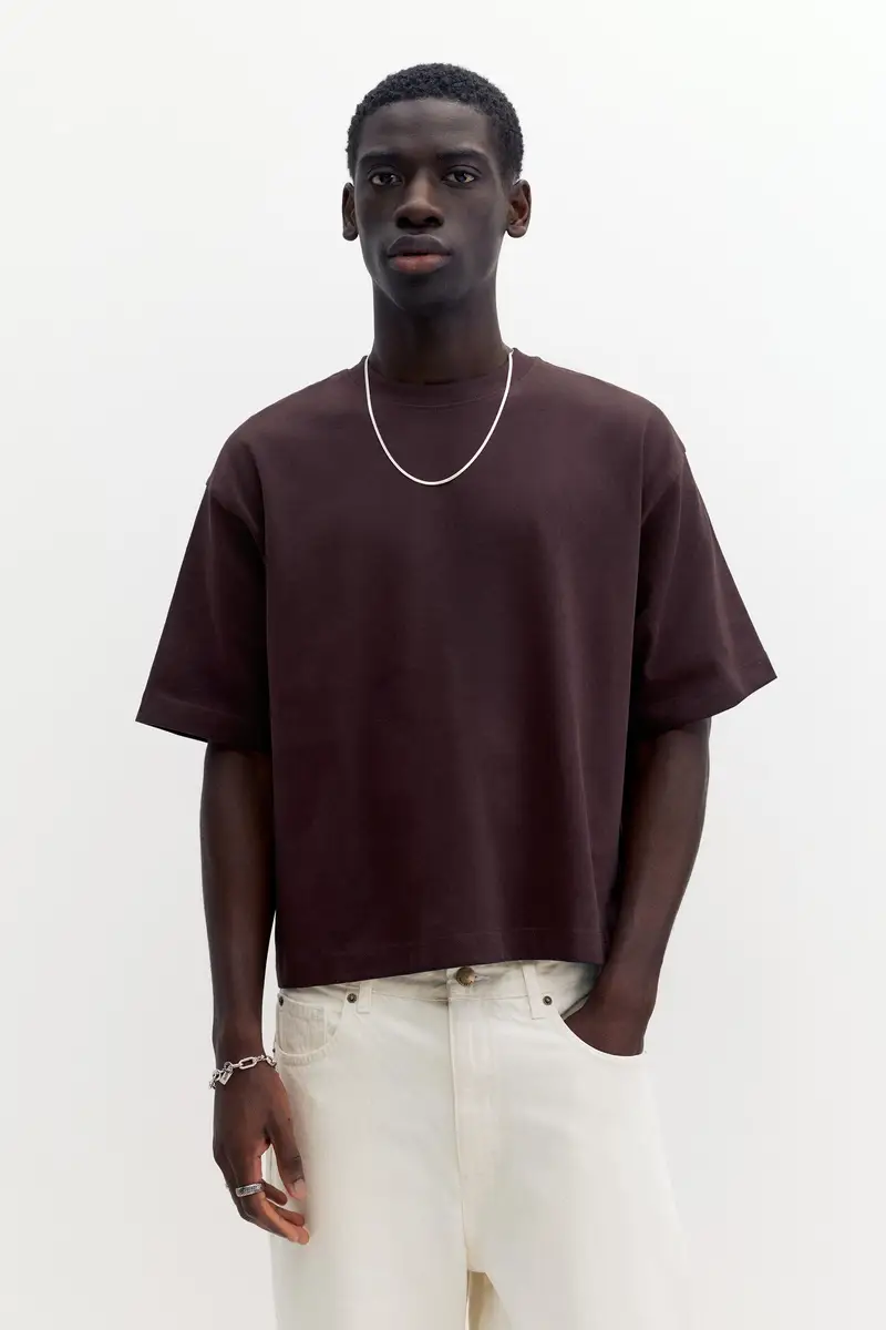 T-Shirt Cropped A Manica Corta Cenere