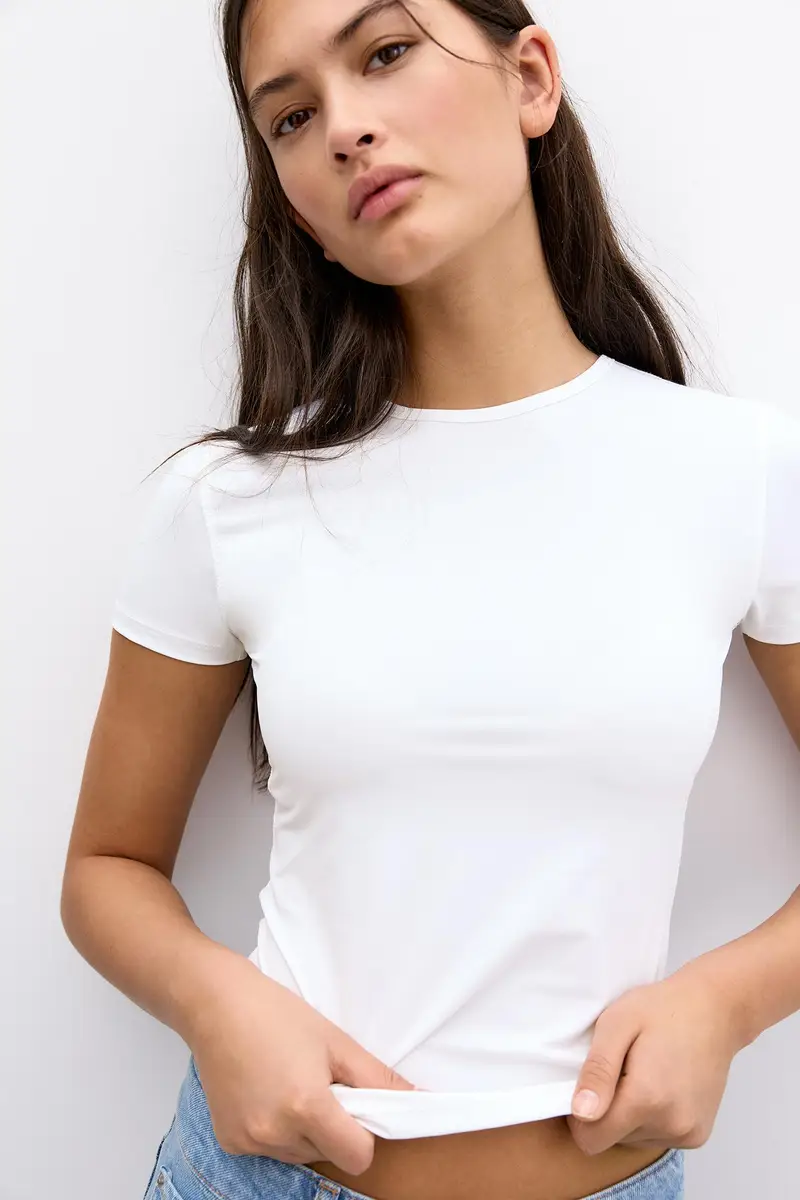 T-Shirt In Poliammide A Maniche Corte Bianco miniatura 3