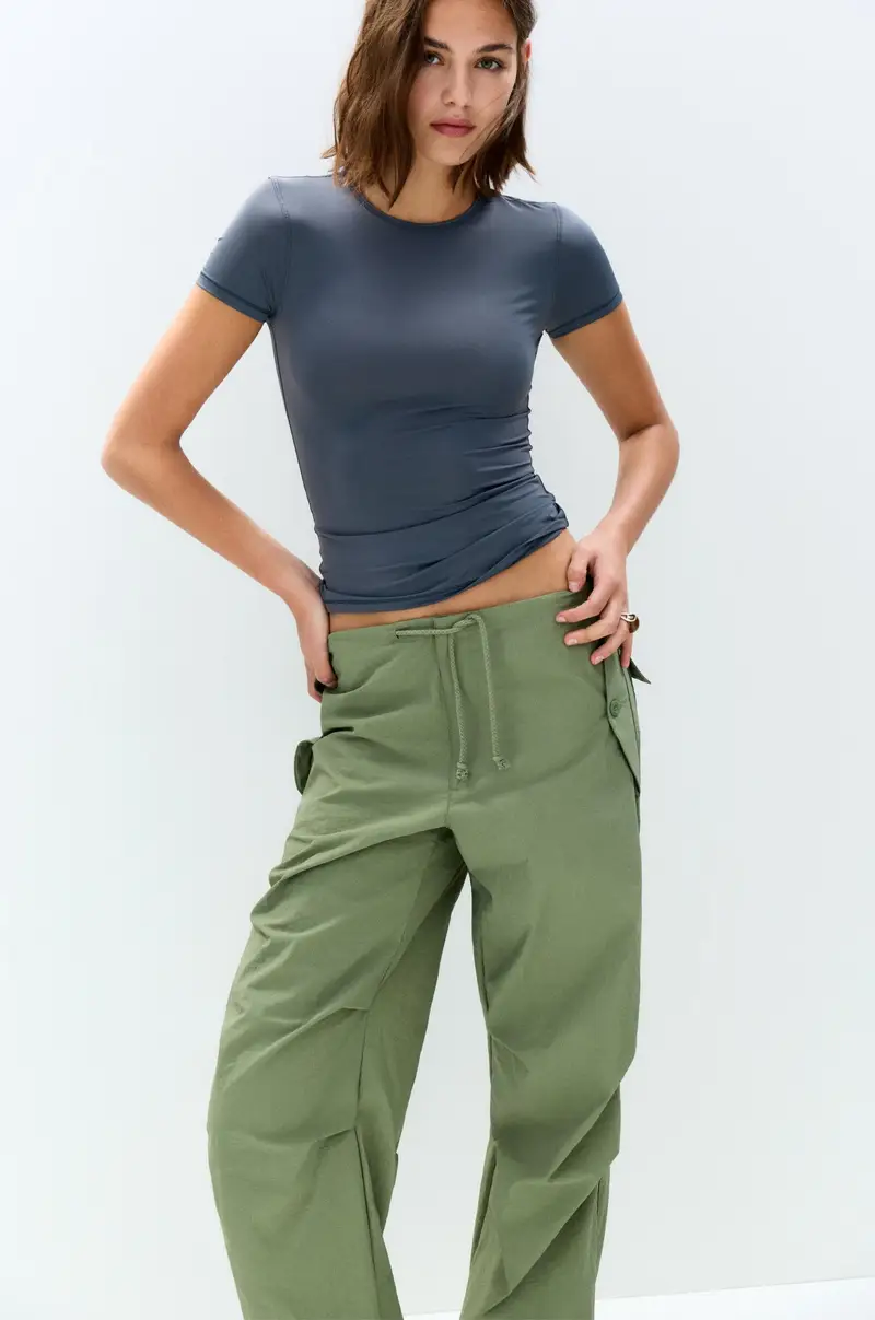 T-Shirt In Poliammide A Maniche Corte Blu marino