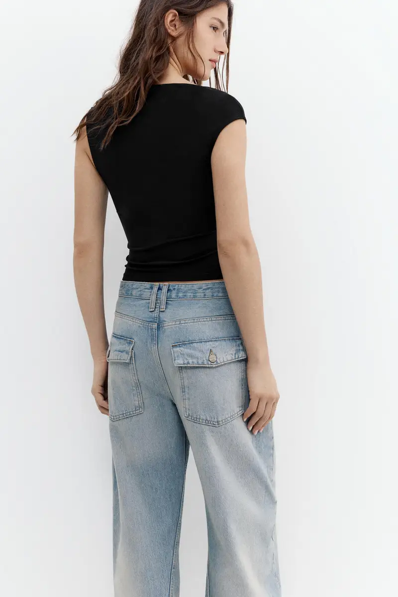 Top Asimmetrico Arricciato Nero miniatura 2