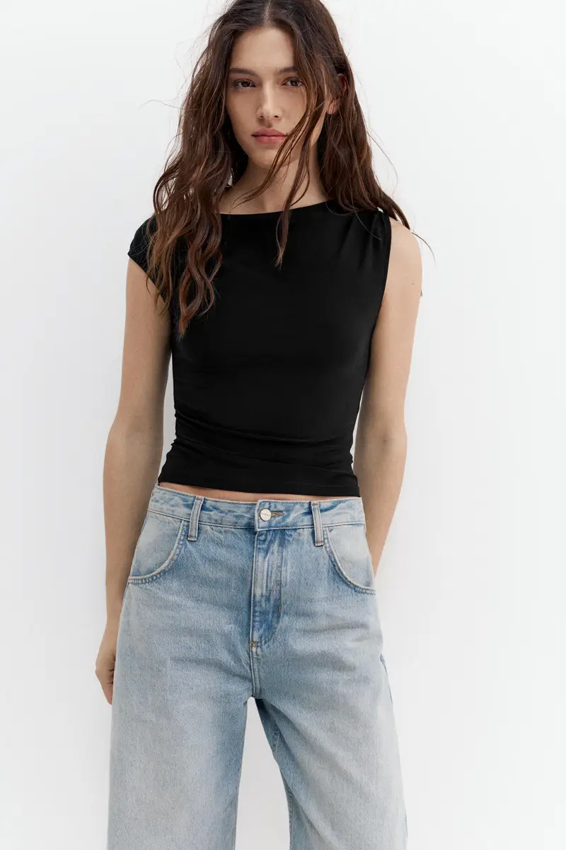 Top Asimmetrico Arricciato Nero