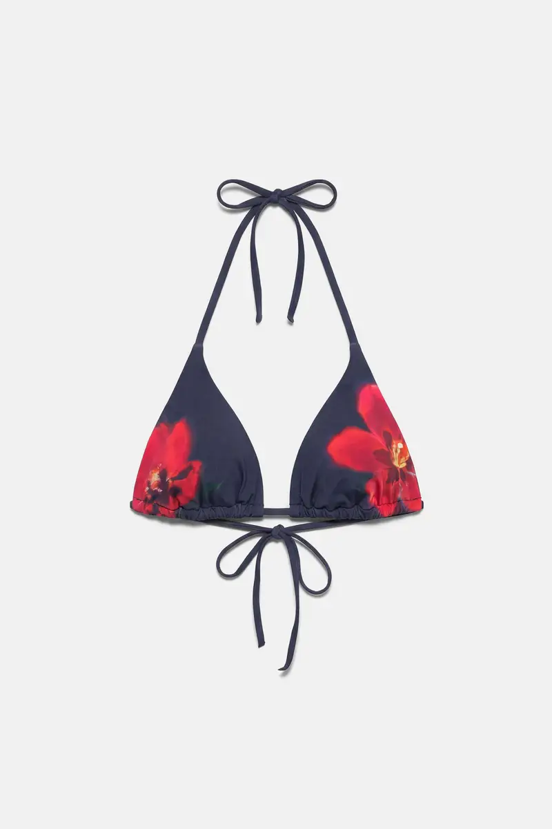 Top Bikini A Triangolo Floreale Azzurro miniatura 2