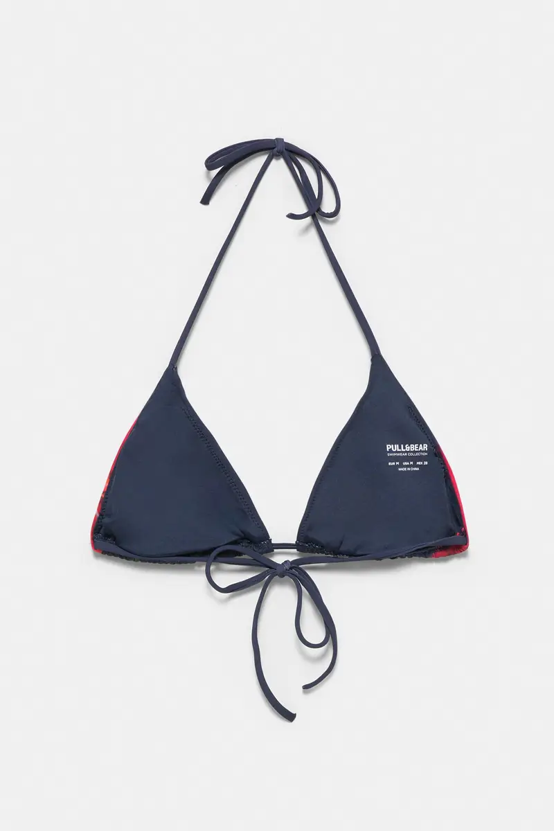 Top Bikini A Triangolo Floreale Azzurro miniatura 3