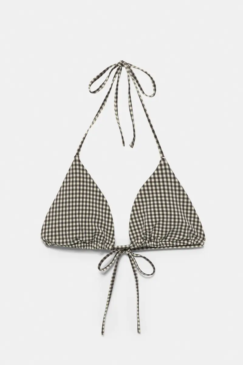 Top Bikini Quadri Vichy Marrone miniatura 2