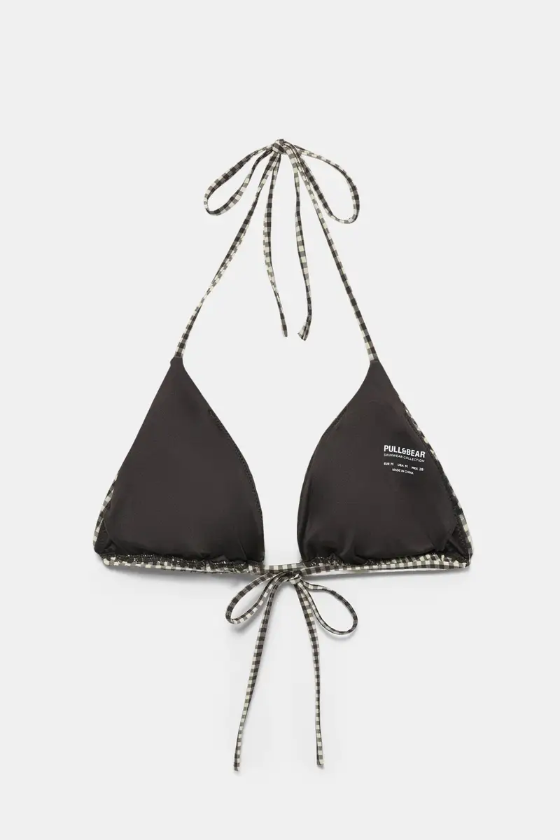 Top Bikini Quadri Vichy Marrone miniatura 3