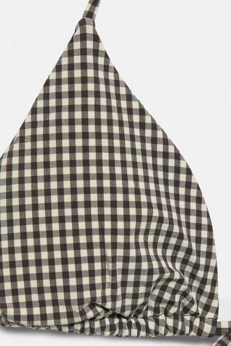 Top Bikini Quadri Vichy Marrone miniatura 3