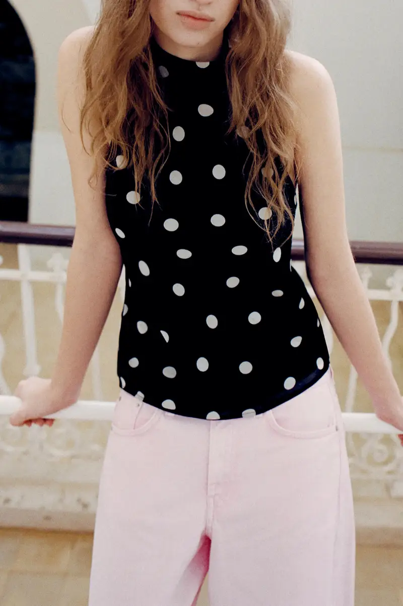 Top Halter A Pois Nero