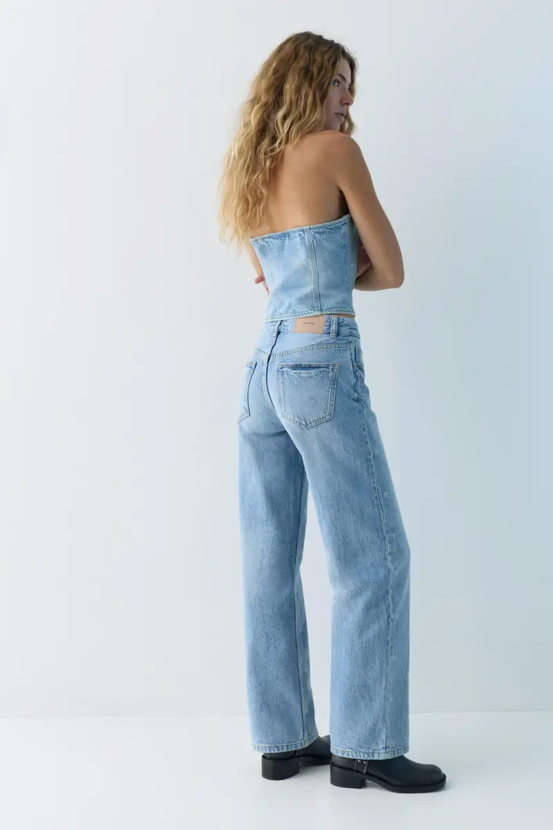 Top Halter In Denim Con Cuori Strass Azzurro chiaro miniatura 2