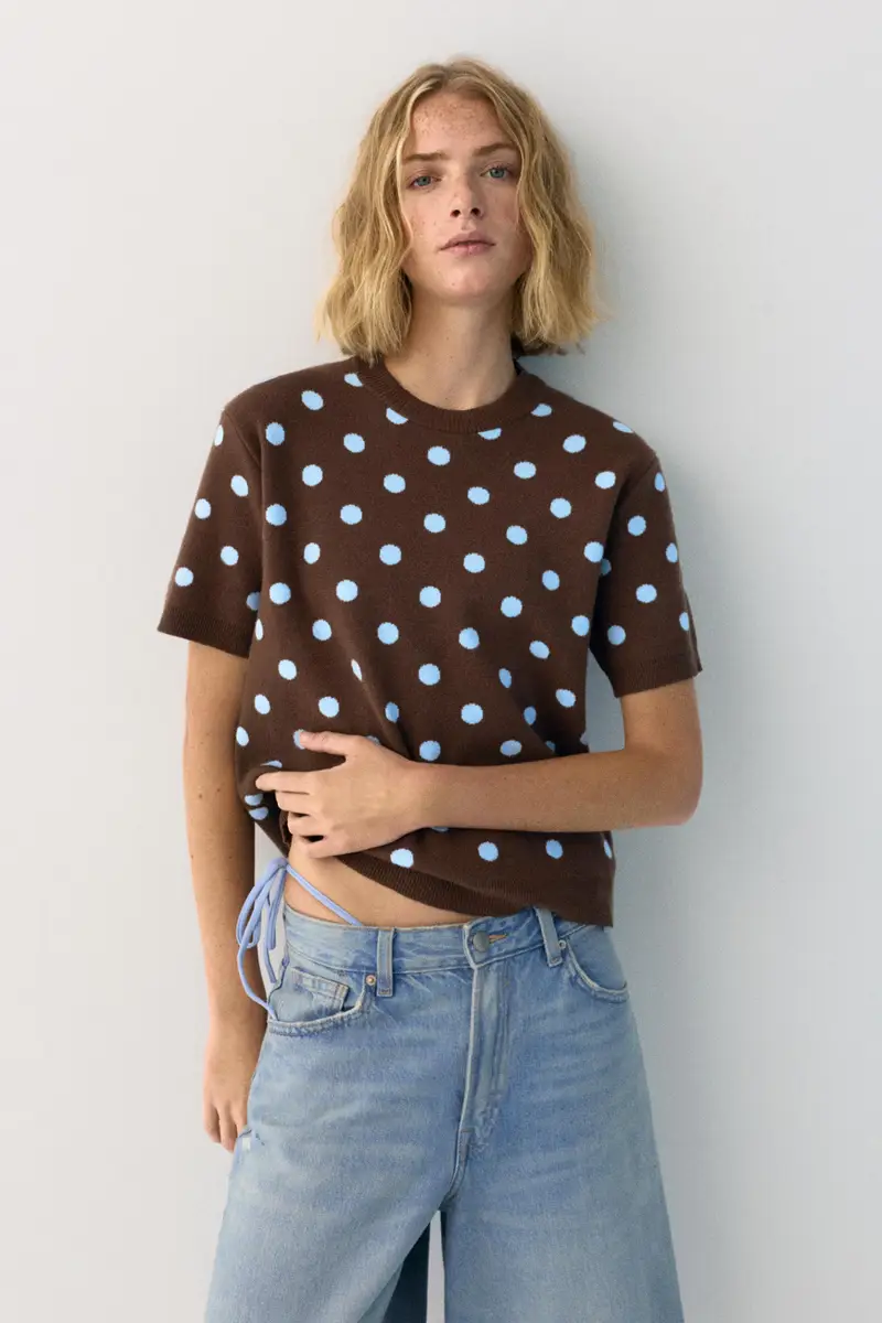 Top In Maglia A Pois Marrone miniatura 2