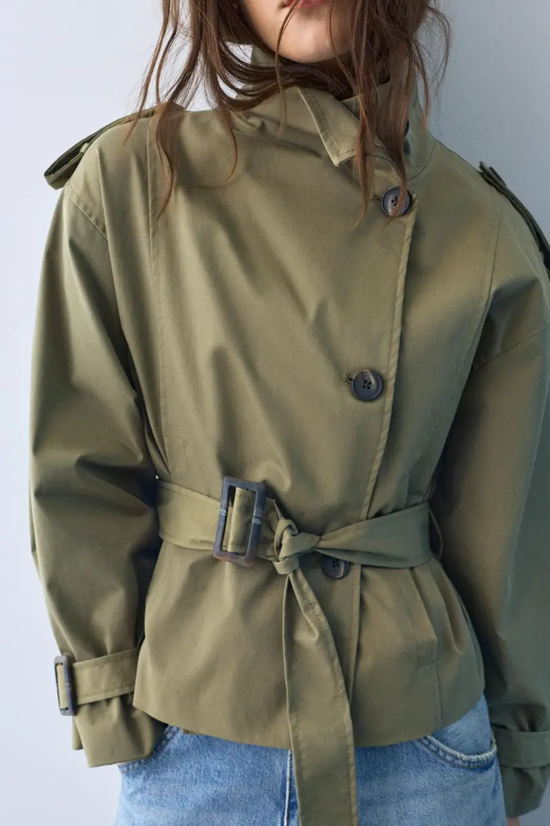 Trench Corto Collo Alto Kaki