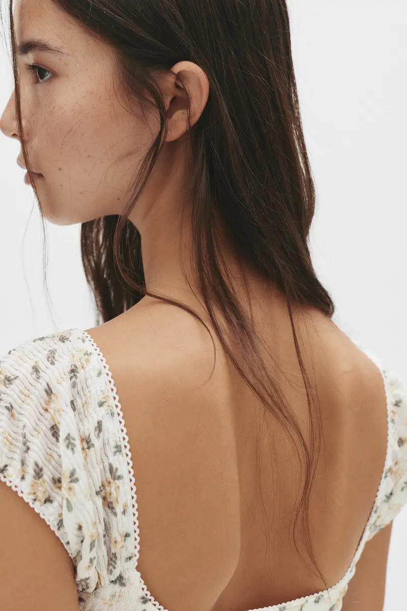 Vestito Corto A Fiori Con Texture Giallo miniatura 3