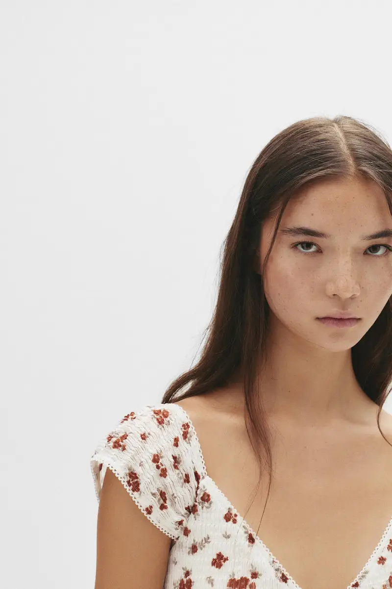 Vestito Corto A Fiori Con Texture Rame miniatura 3