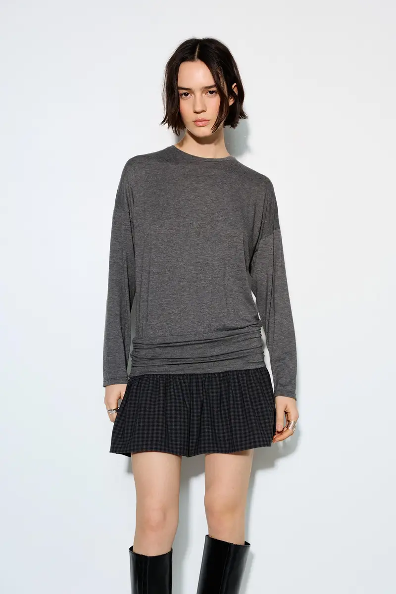 Vestito Corto Combinato A Quadri Grigio oscuro miniatura 2