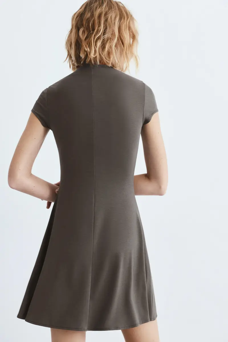 Vestito Corto Con Collo Alto Kaki miniatura 2