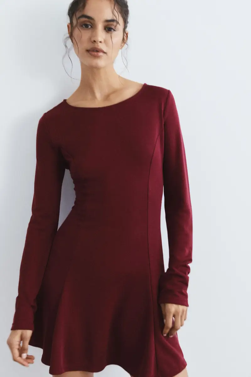 Vestito Corto Fondo Fluido Vino miniatura 2