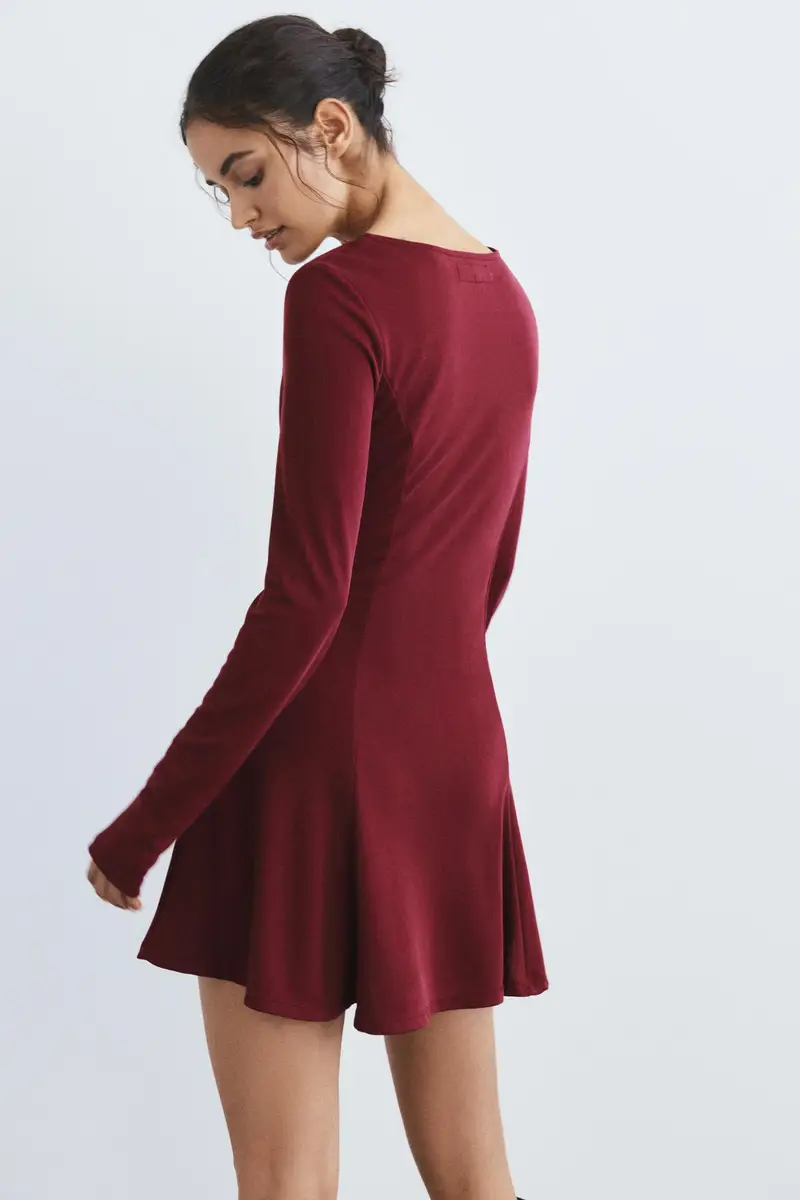 Vestito Corto Fondo Fluido Vino miniatura 3
