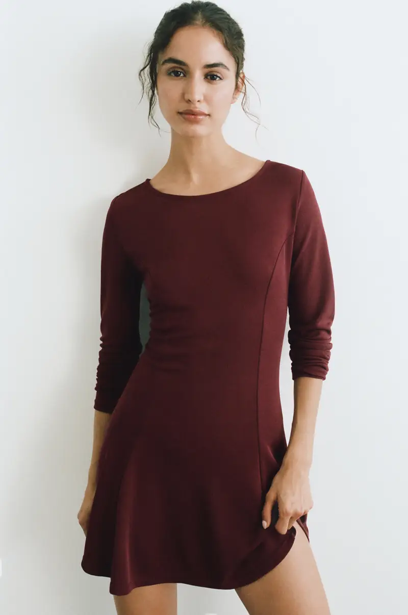 Vestito Corto Fondo Fluido Vino