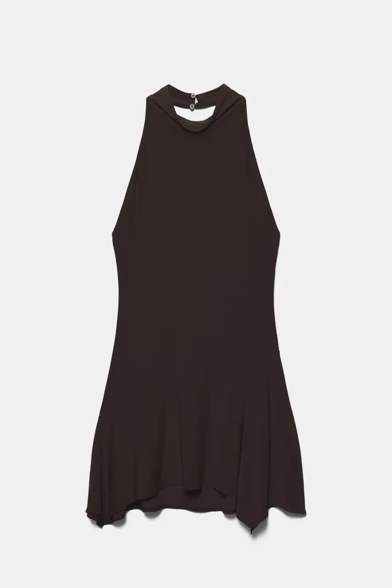 Vestito Corto Halter Marrone