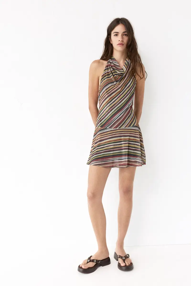 Vestito Corto Righe Halter A righe miniatura 2