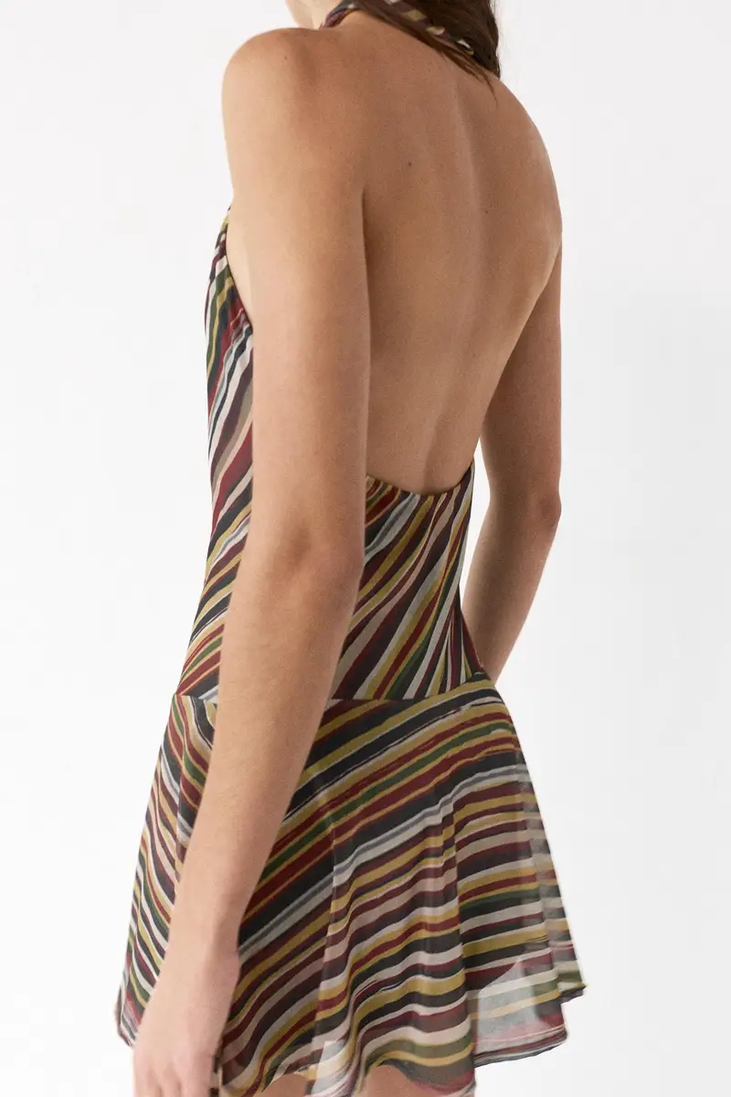 Vestito Corto Righe Halter A righe miniatura 3
