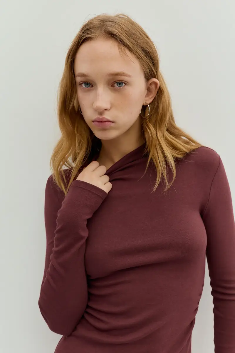 Vestito Midi Arricciato Burgundy miniatura 3