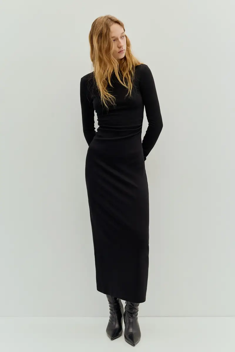 Vestito Midi Arricciato Nero