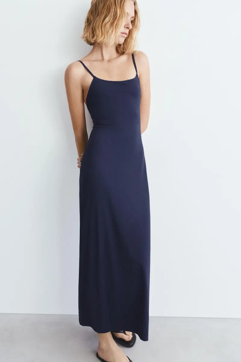 Vestito Midi Con Bretelle In Poliammide Blu marino