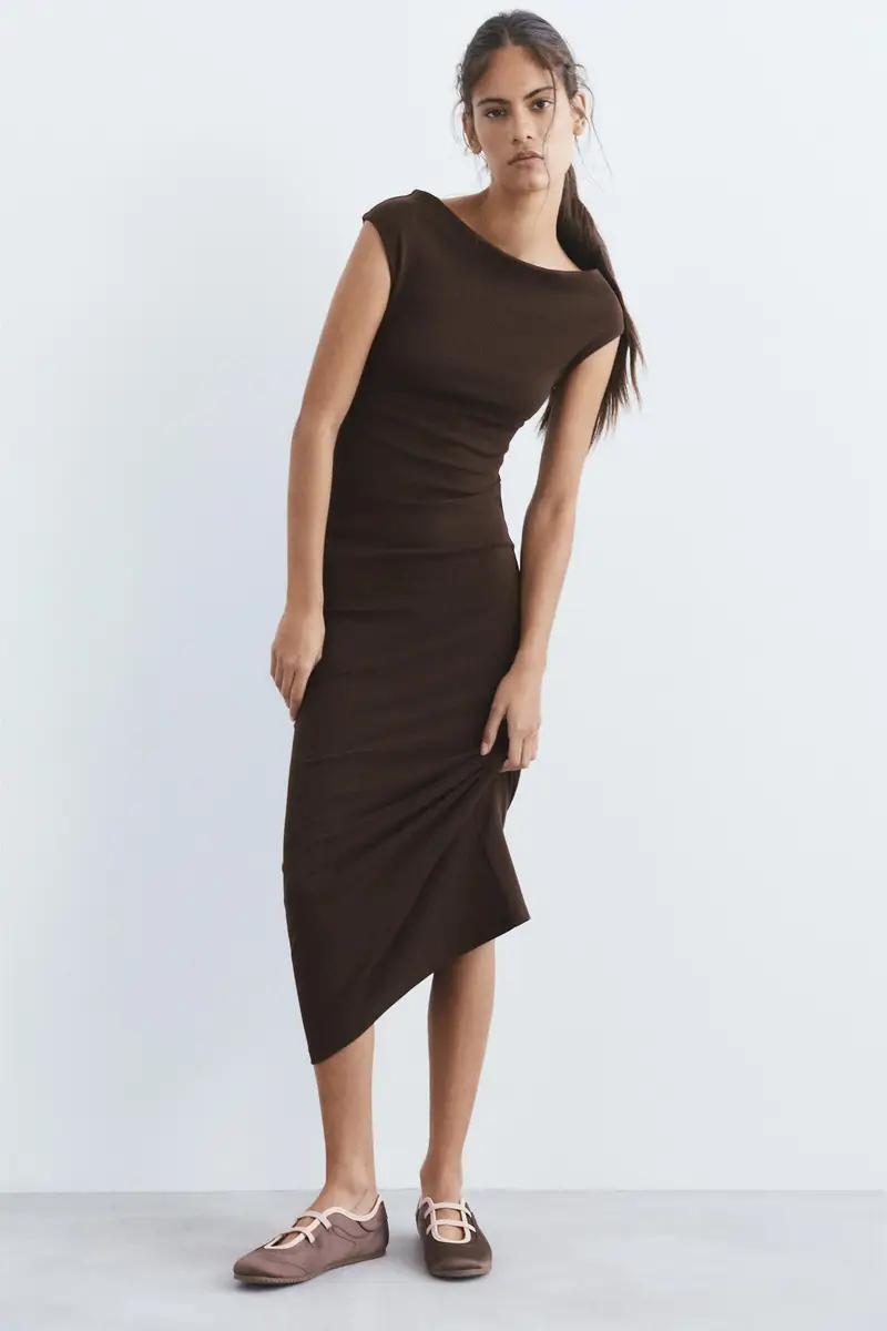 Vestito Midi Con Schiena Scoperta Marrone