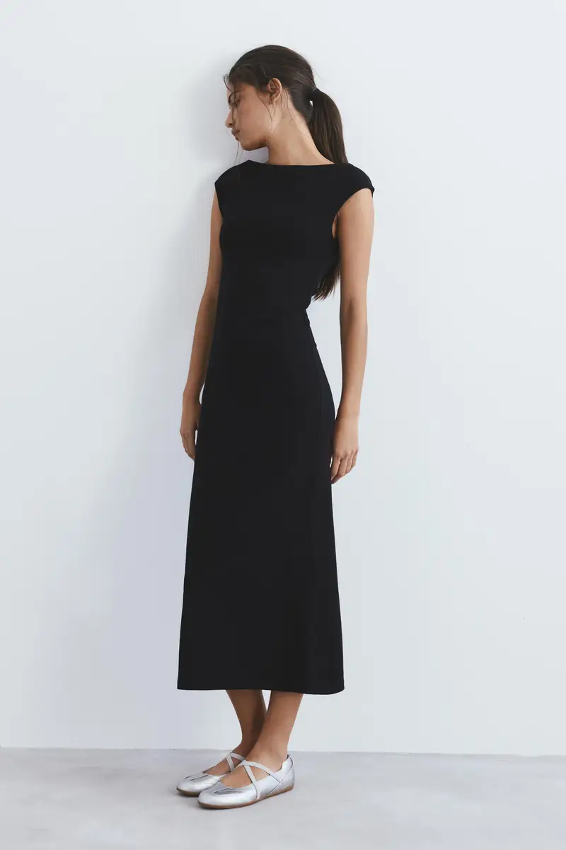 Vestito Midi Con Schiena Scoperta Nero miniatura 2