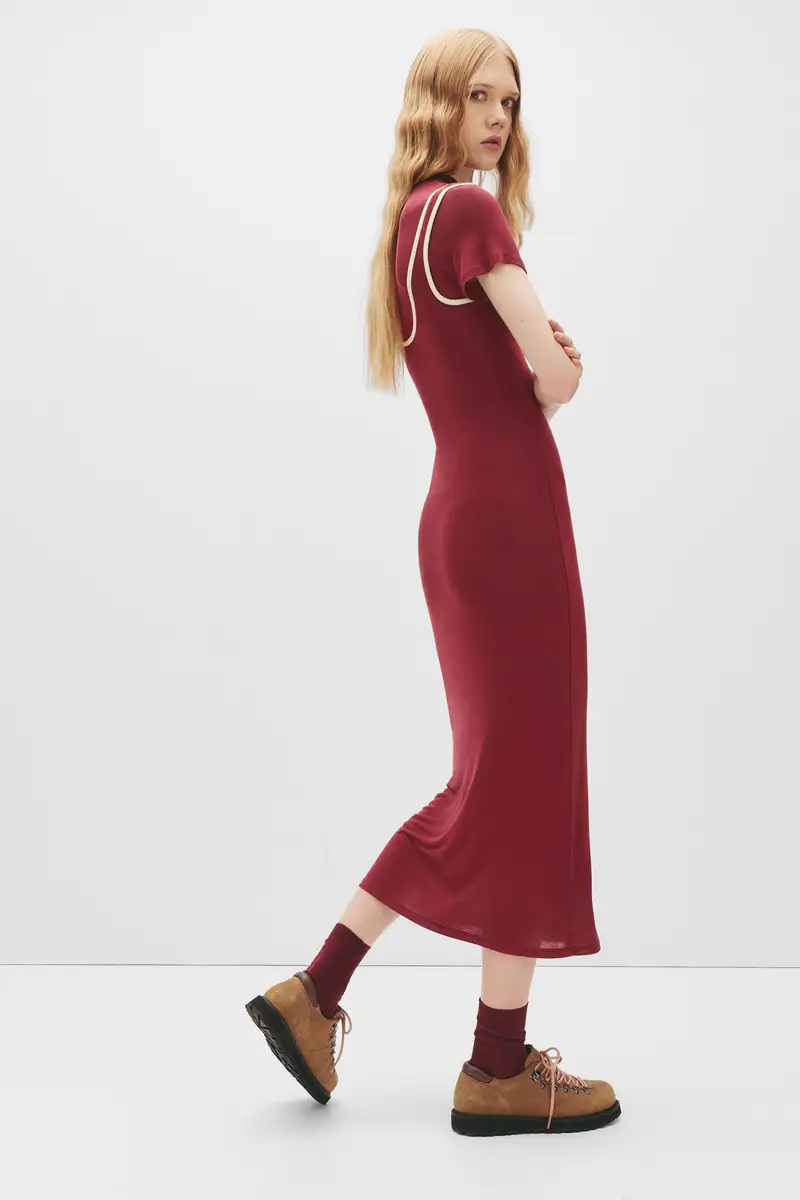 Vestito Midi Doppio A Coste Granata chiaro miniatura 2