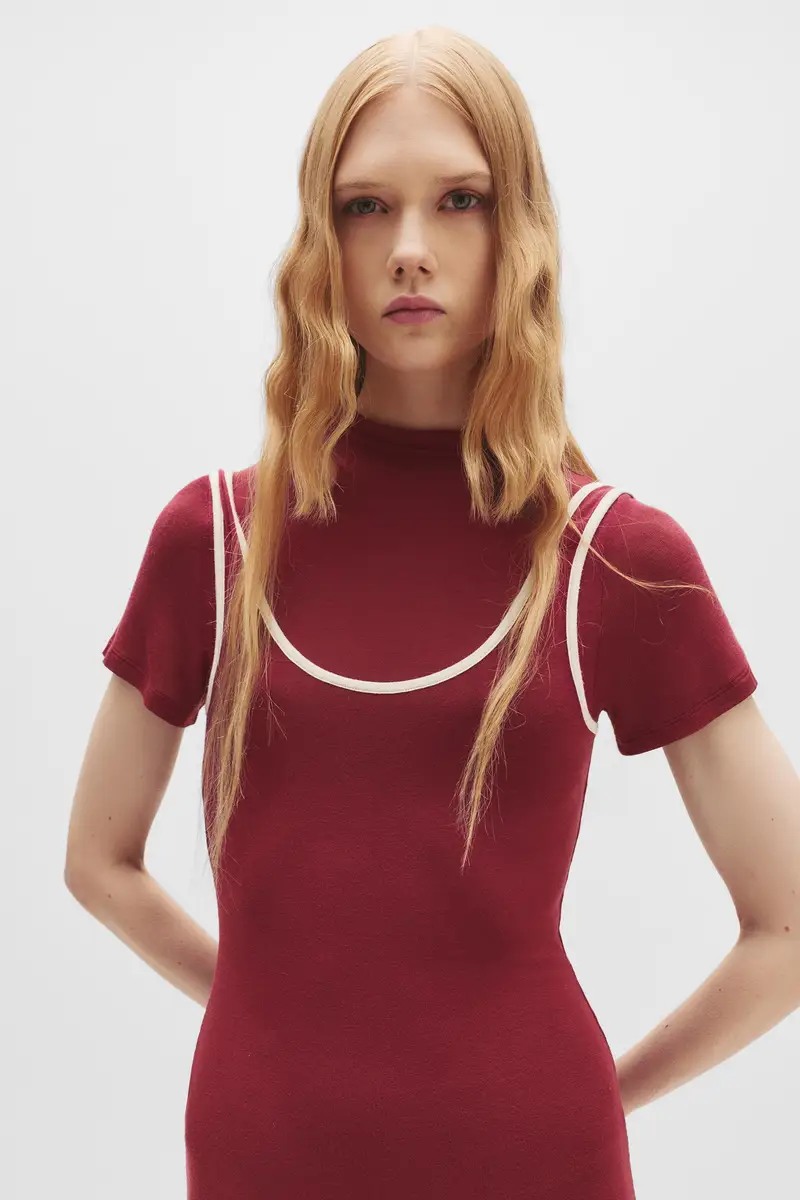 Vestito Midi Doppio A Coste Granata chiaro miniatura 3