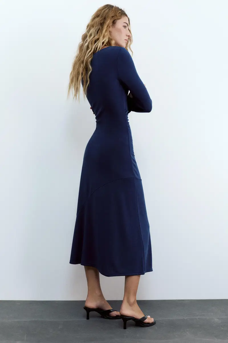 Vestito Midi Drappeggiato Blu marino lavato miniatura 2