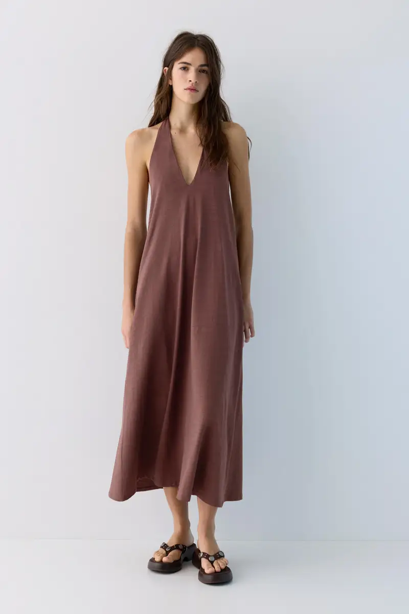 Vestito Midi Halter Marrone miniatura 2