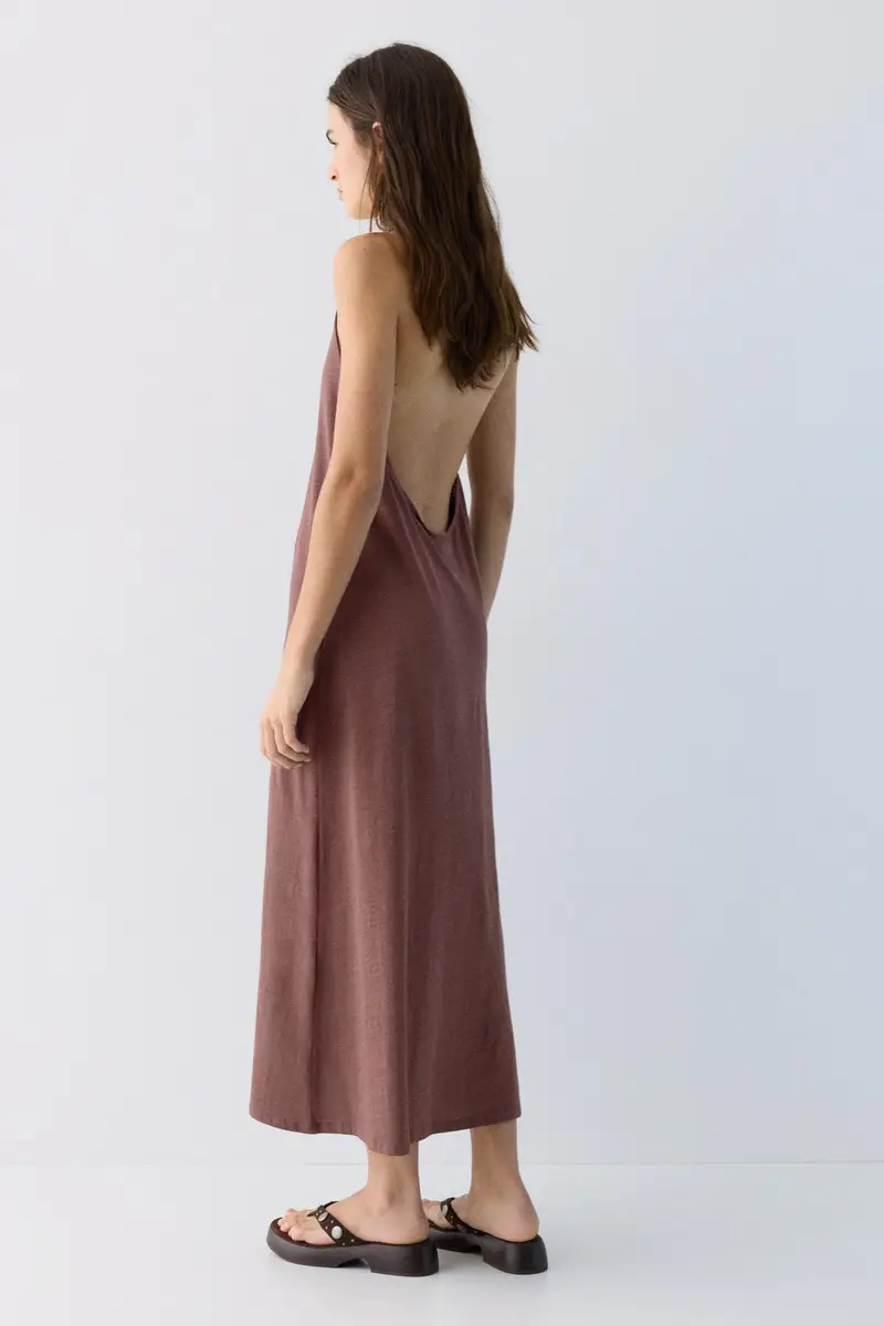 Vestito Midi Halter Marrone miniatura 3