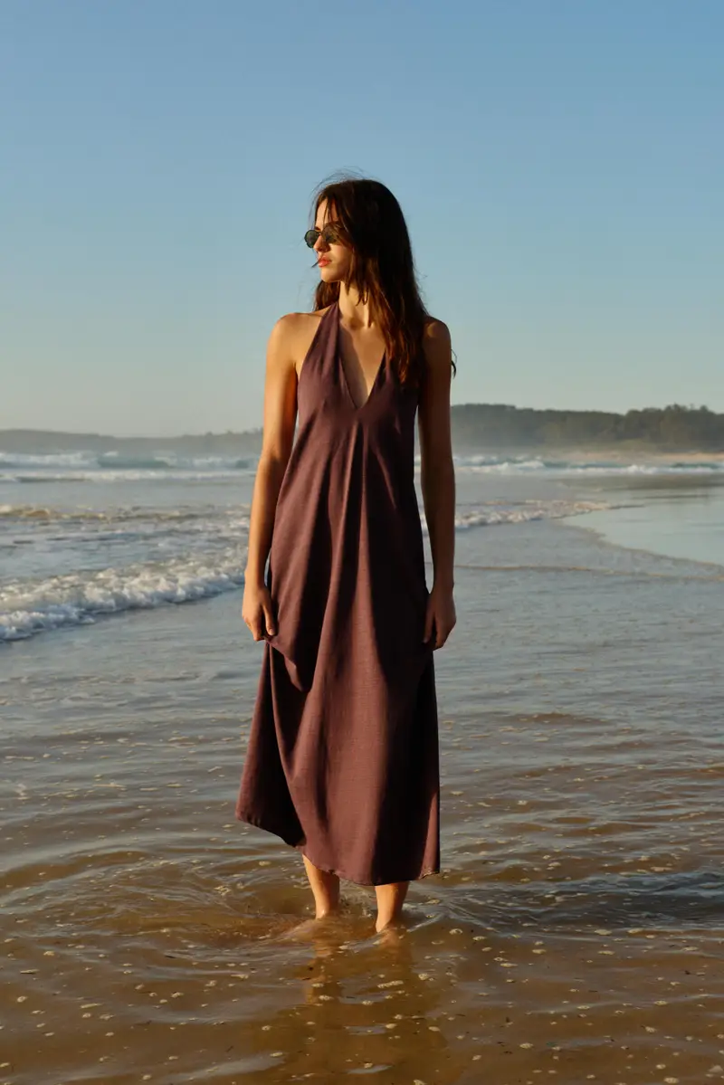 Vestito Midi Halter Marrone