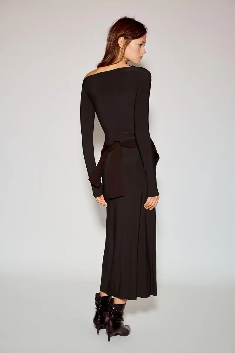 Vestito Midi Morbido Drappeggiato Marrone miniatura 2