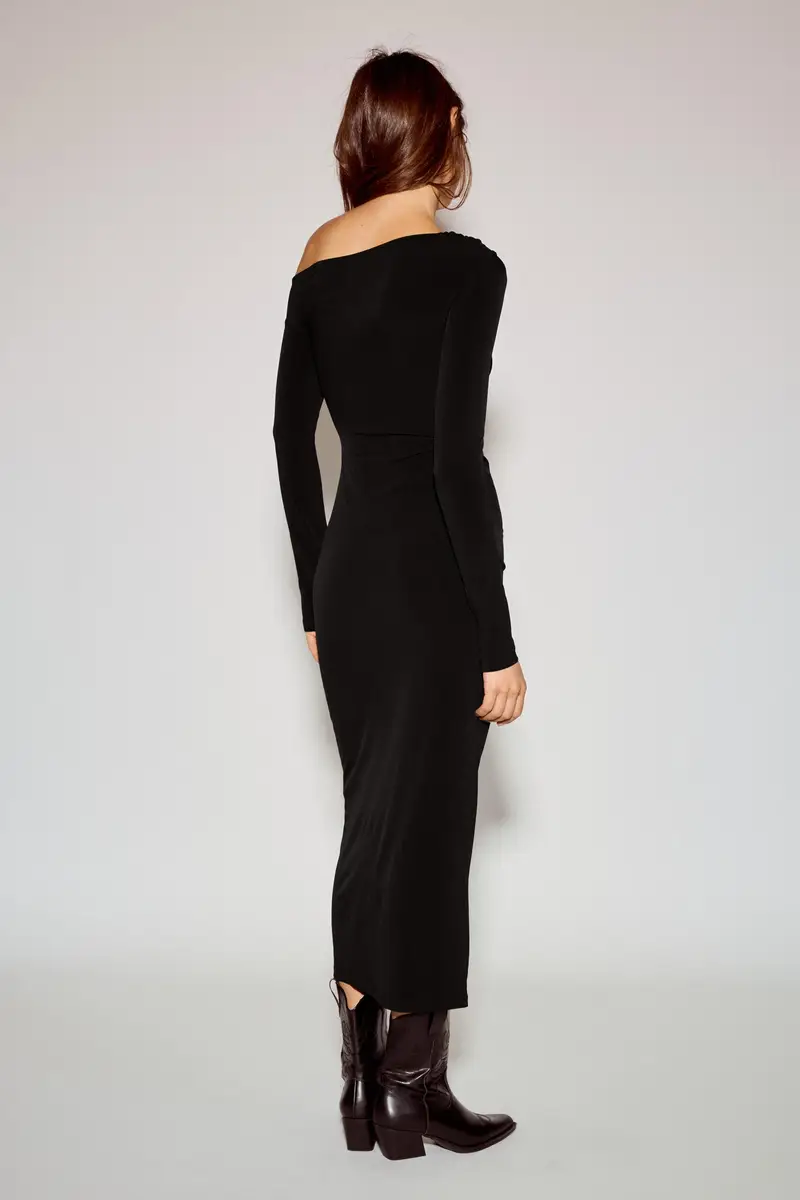 Vestito Midi Scollo Bardot Nero miniatura 2